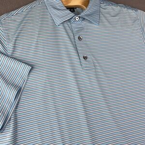 Foot Joy Polo Shirt Mens L‎ Blue Striped Golf National Senior State Team Patch